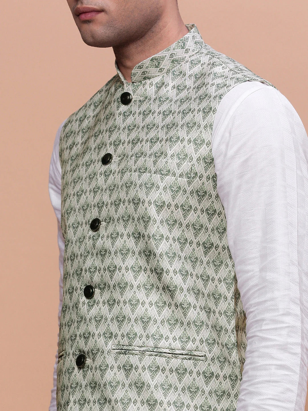 Green Slim Fit Nehru Jacket | Mens Kurta Pajama | Showoff