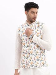 Men Printed Off White Nehru Jacket-AD-517-Offwhite