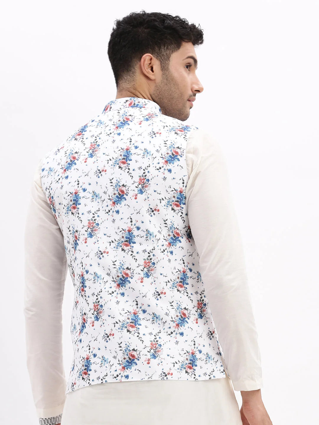White Printed Nehru Jacket - Stylish Mens Kurta Pajama Option