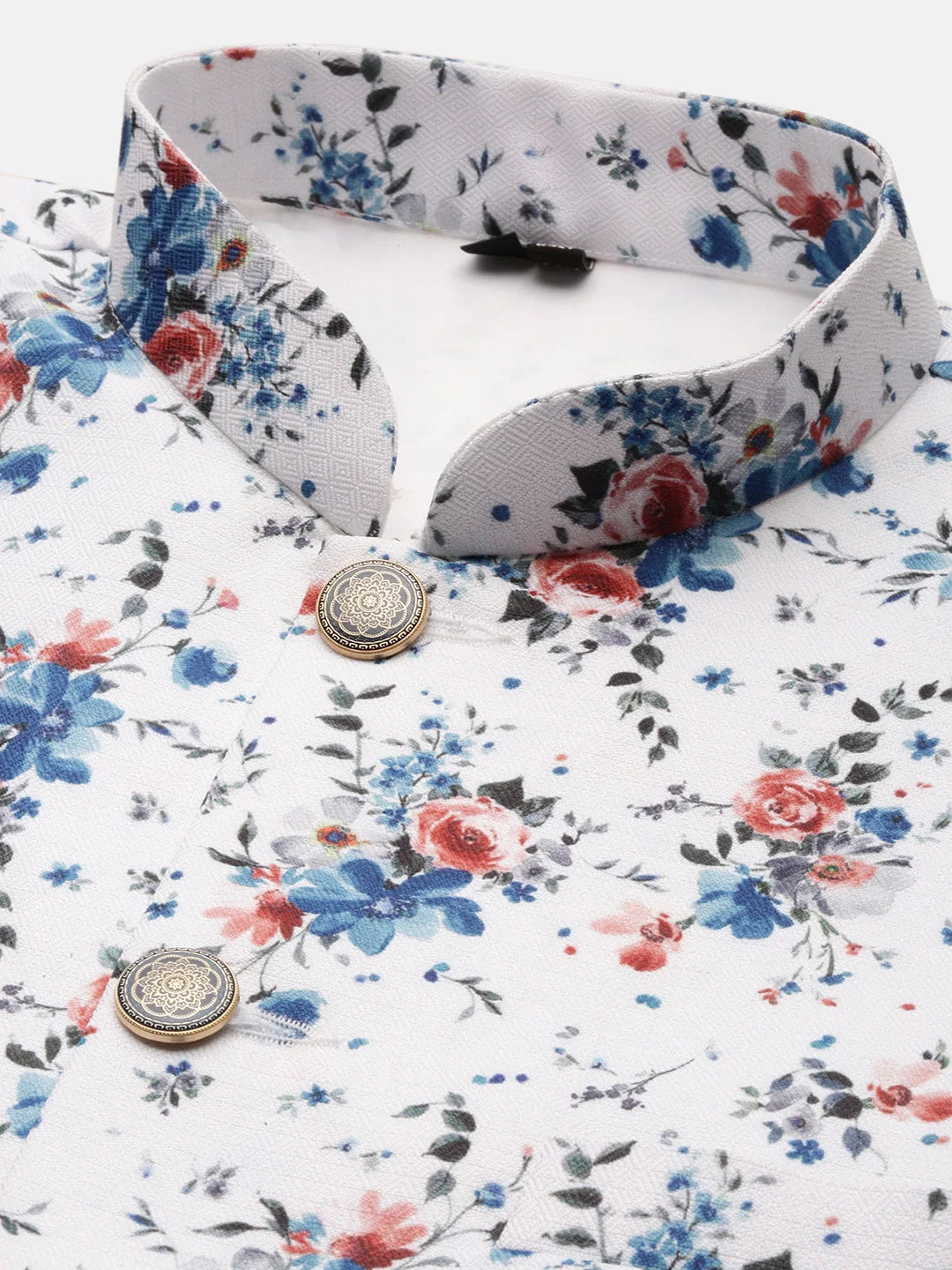 White Printed Nehru Jacket - Stylish Mens Kurta Pajama Option
