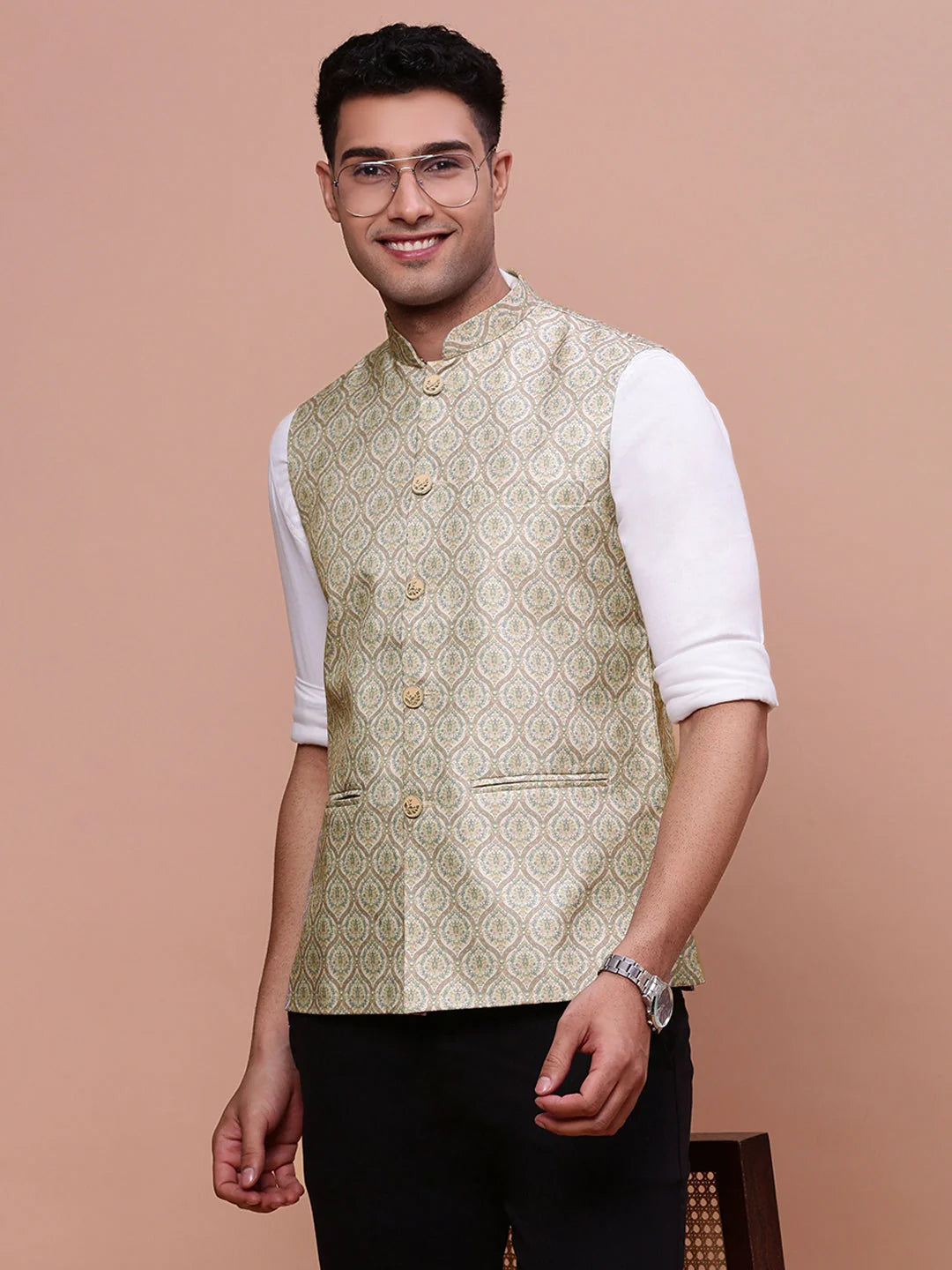 Green Slim Fit Nehru Jacket | Stylish Mens Kurta Pajama Look