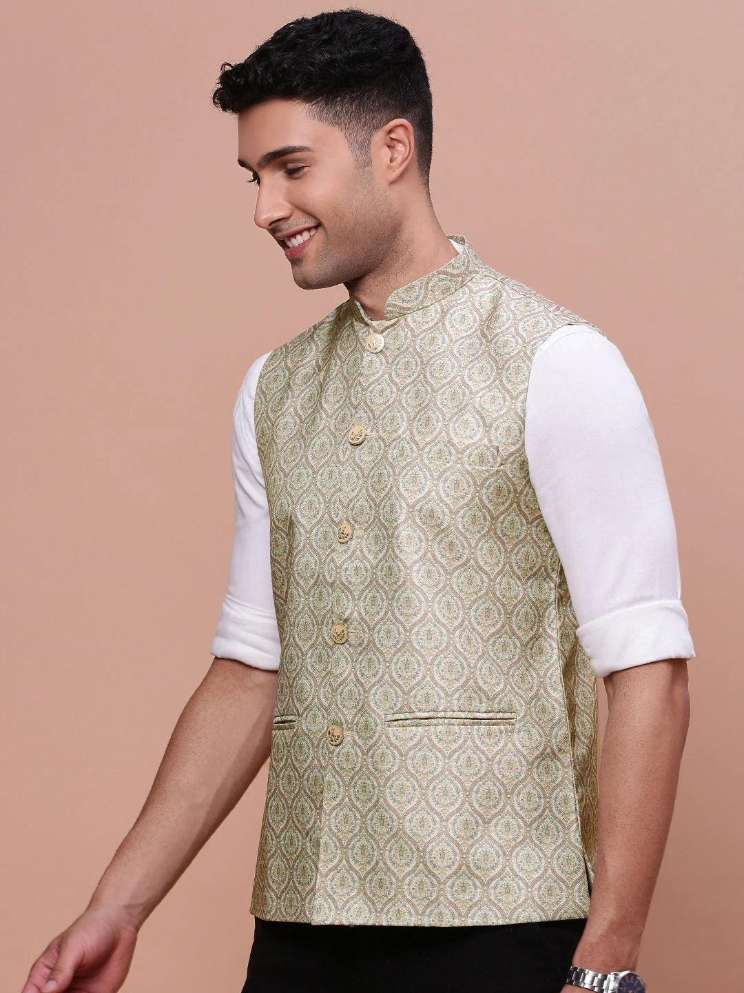 Green Slim Fit Nehru Jacket | Stylish Mens Kurta Pajama Look
