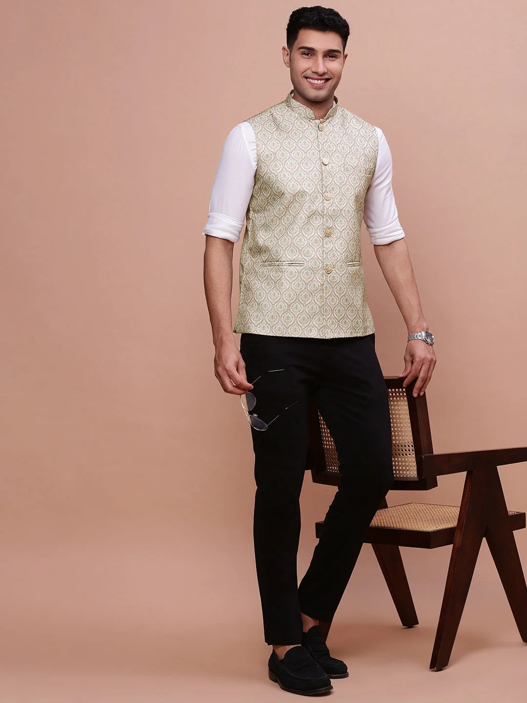 Green Slim Fit Nehru Jacket | Stylish Mens Kurta Pajama Look