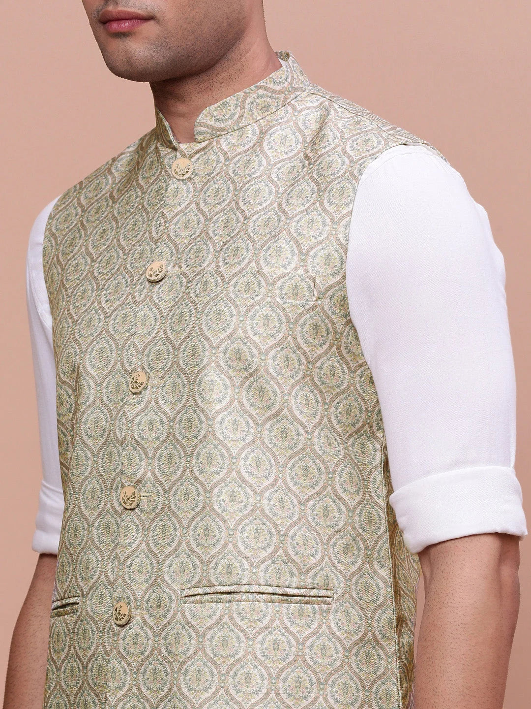Green Slim Fit Nehru Jacket | Stylish Mens Kurta Pajama Look