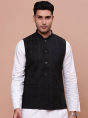 Men Printed Black Slim Fit Nehru Jacket-AD-J-306-Black