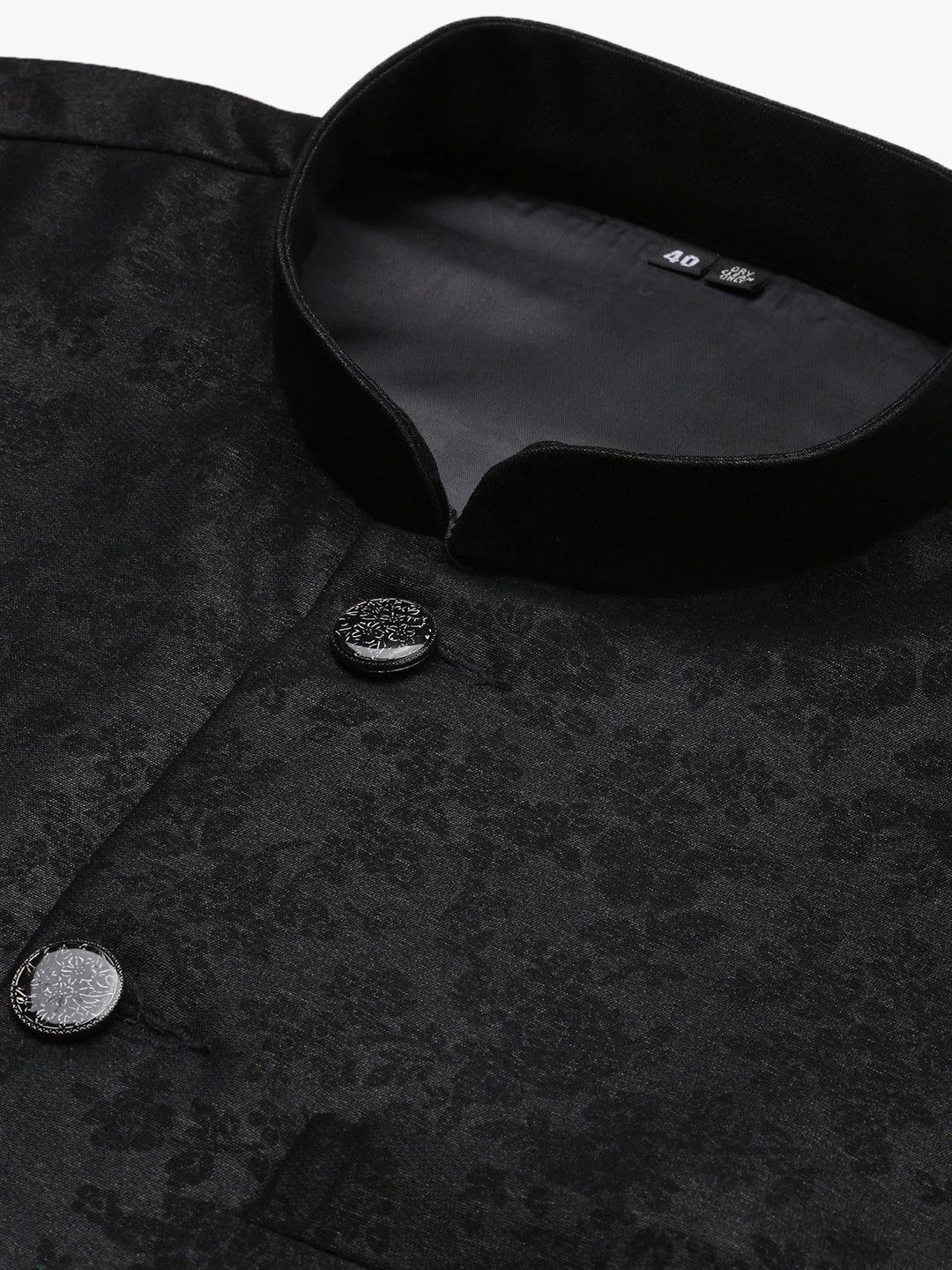 Black Woven Design Nehru Jacket | Classic Mens Kurta Pajama