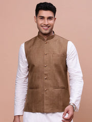 Men Solid Brown Slim Fit Nehru Jacket-AD-J-455-Brown