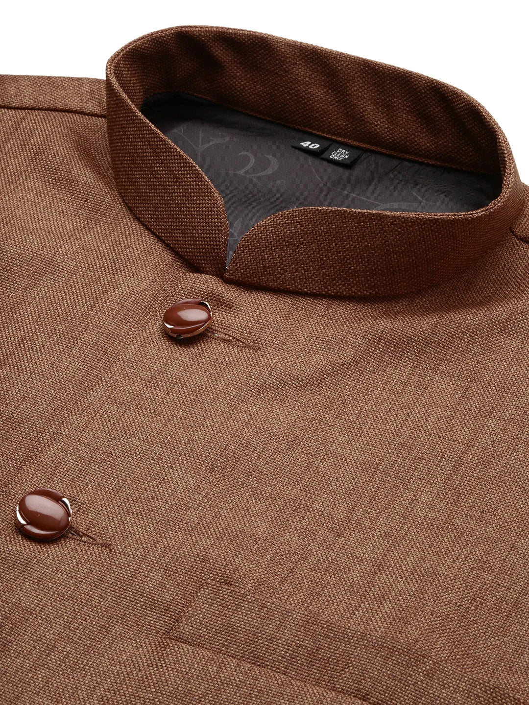 Men's Solid Brown Nehru Jacket | Slim Fit Kurta Pajama Outfit