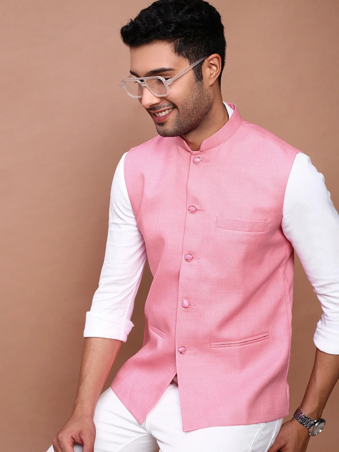 Pink Nehru Jacket - Slim Fit Mens Kurta Pajama Set for Men
