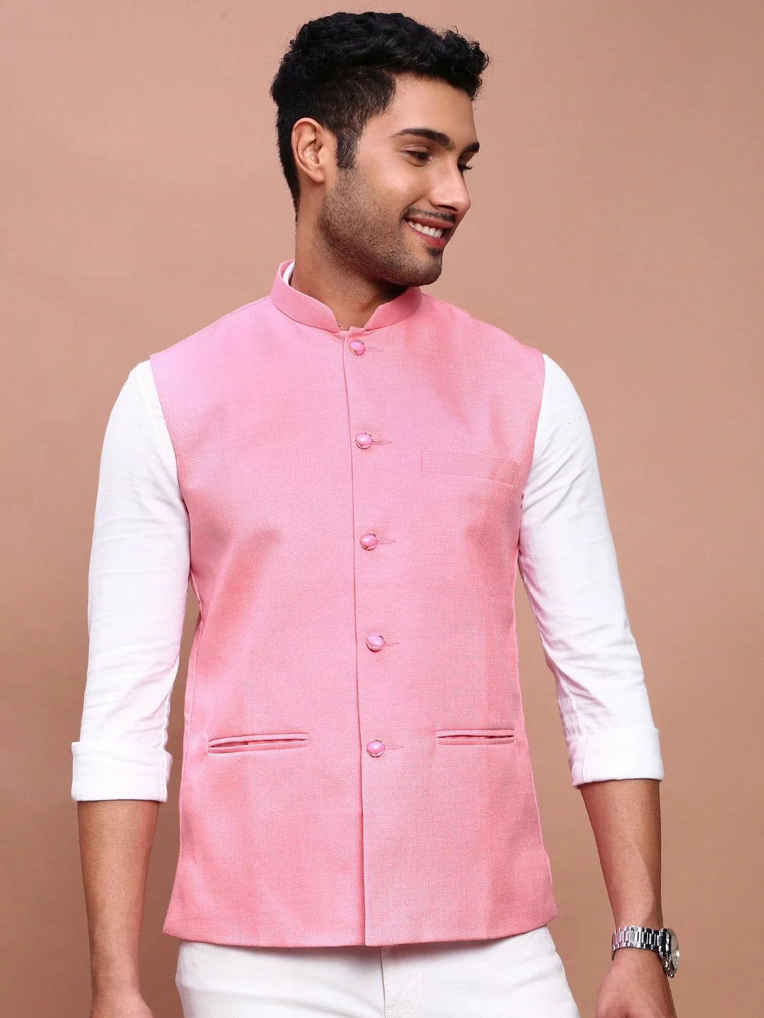 Pink Nehru Jacket - Slim Fit Mens Kurta Pajama Set for Men