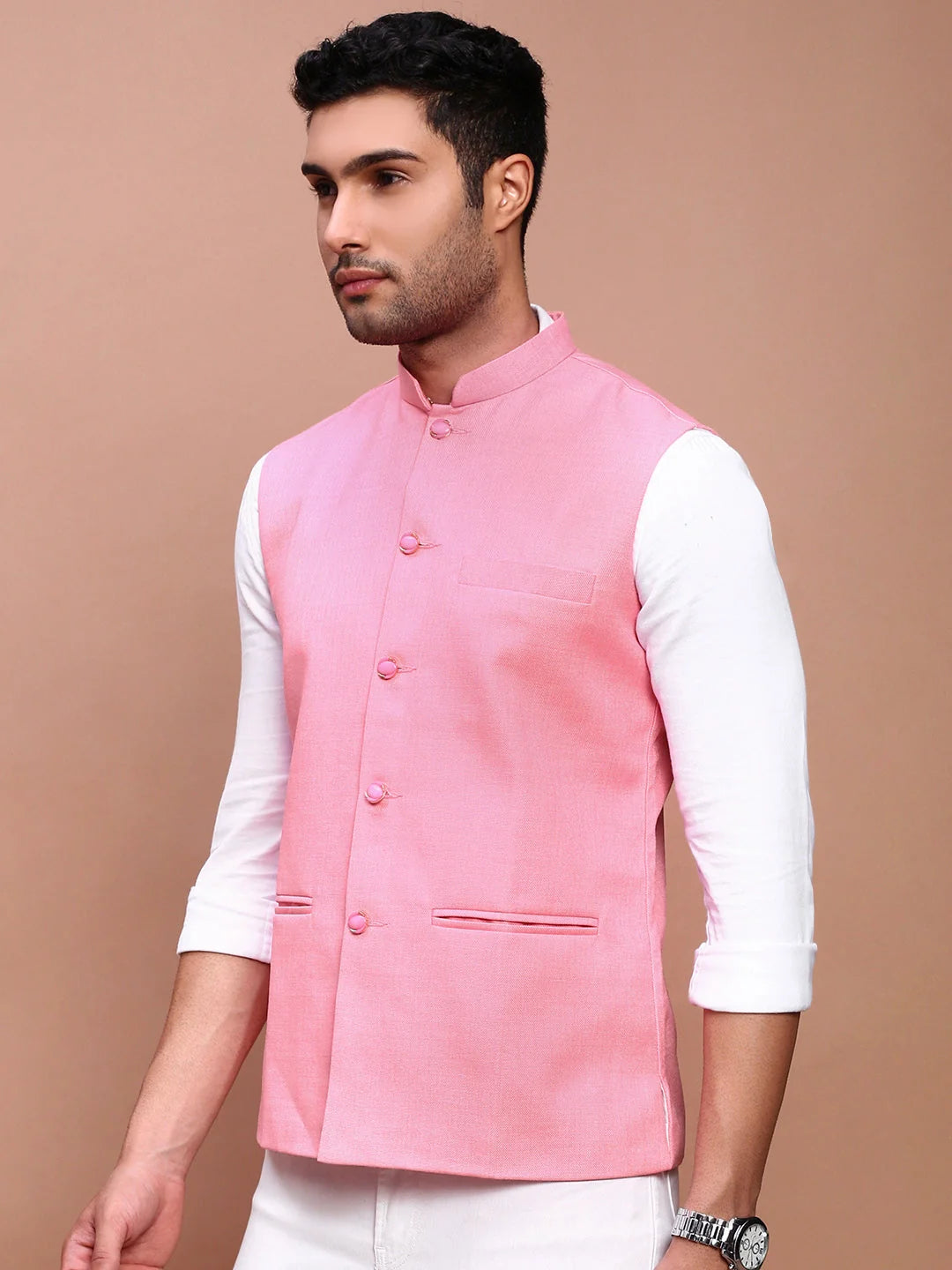 Pink Nehru Jacket - Slim Fit Mens Kurta Pajama Set for Men