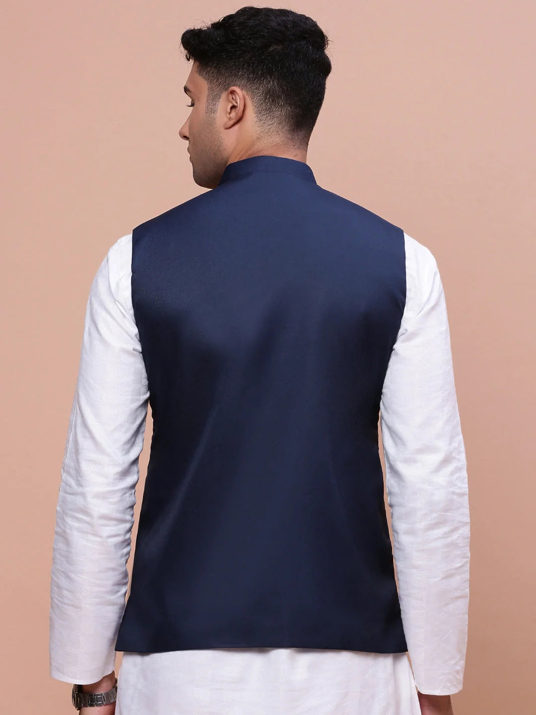Solid Blue Slim Fit Nehru Jacket | Mens Kurta Pajama Style