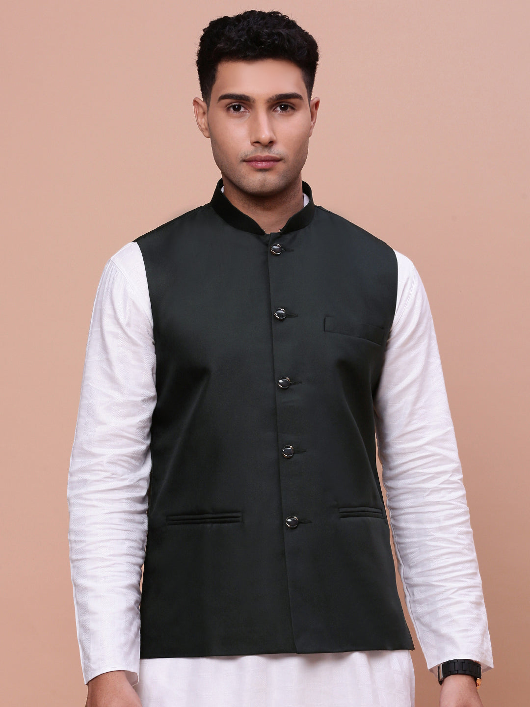 Men's Solid Charcoal Nehru Jacket | Slim Fit Kurta Pajama Style