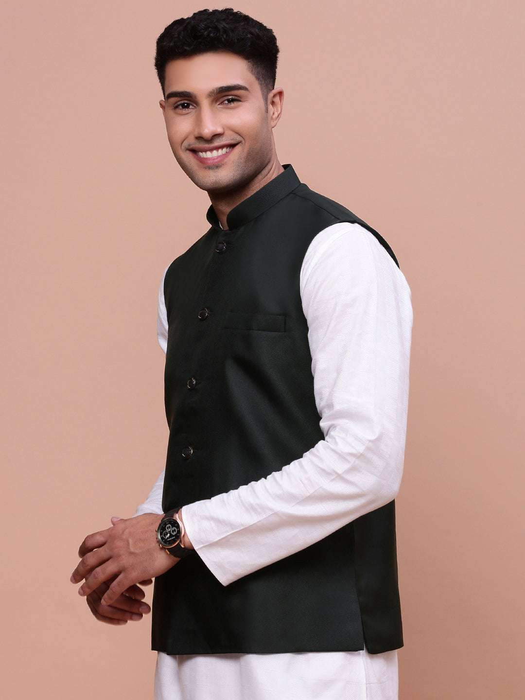 Men's Solid Charcoal Nehru Jacket | Slim Fit Kurta Pajama Style