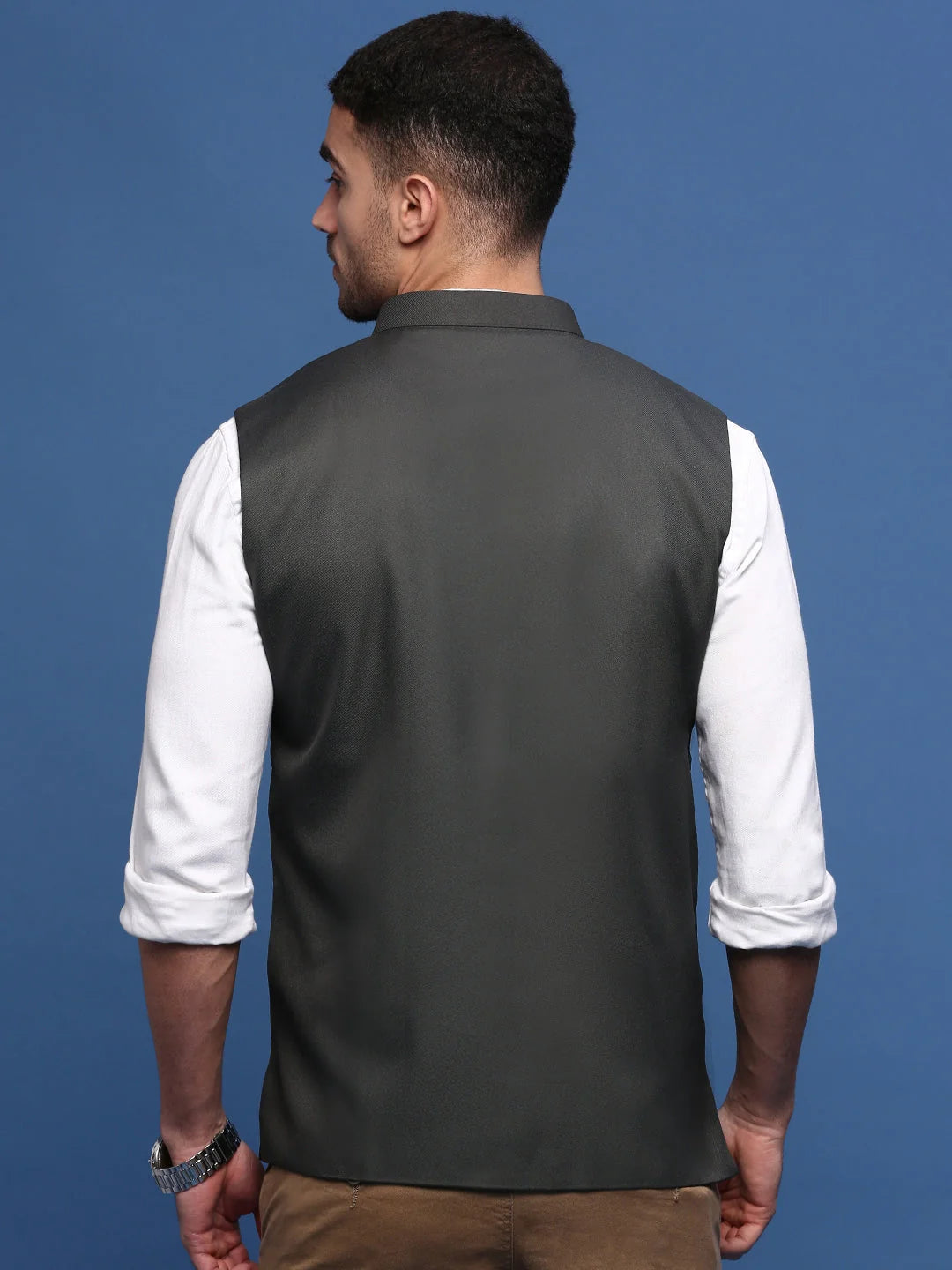 Charcoal Nehru Jacket | Solid Cotton Mens Kurta Pajama Set
