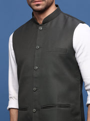 Men Solid Charcoal Slim Fit Nehru Jacket-AD-J-535-Charcoal