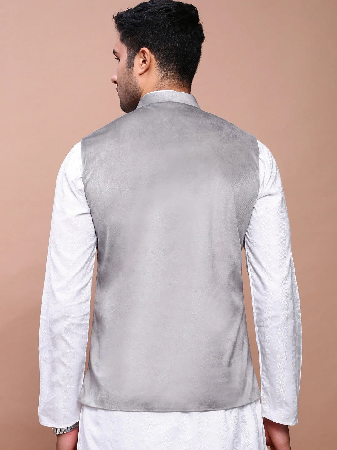 Grey Slim Fit Nehru Jacket | Mens Kurta Pajama Set - Showoff