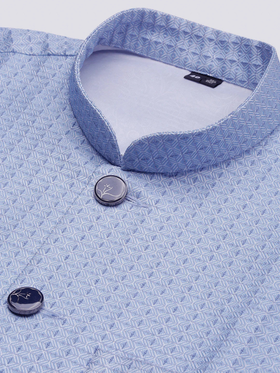 Blue Woven Nehru Jacket - Mens Kurta Pajama, Pathani Style