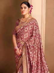 Women's  Blend Mauve Woven Design Designer Saree With Blouse Piece-ADWTYA1006