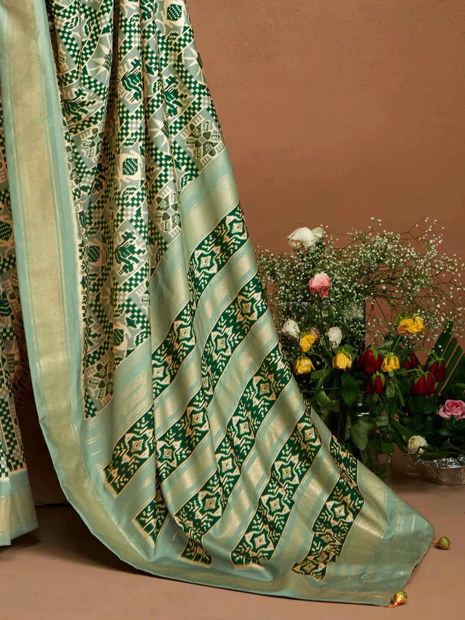 Sea Green Designer Saree | Indian Sari with Blouse Piece