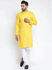 Men's Lemon Cotton Solid Kurta Payjama Sets