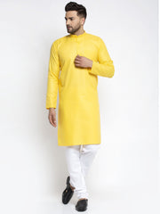 Men's Lemon Cotton Solid Kurta Only