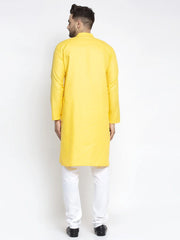Men's Lemon Cotton Solid Kurta Payjama Sets