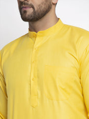 Men's Lemon Cotton Solid Kurta Only