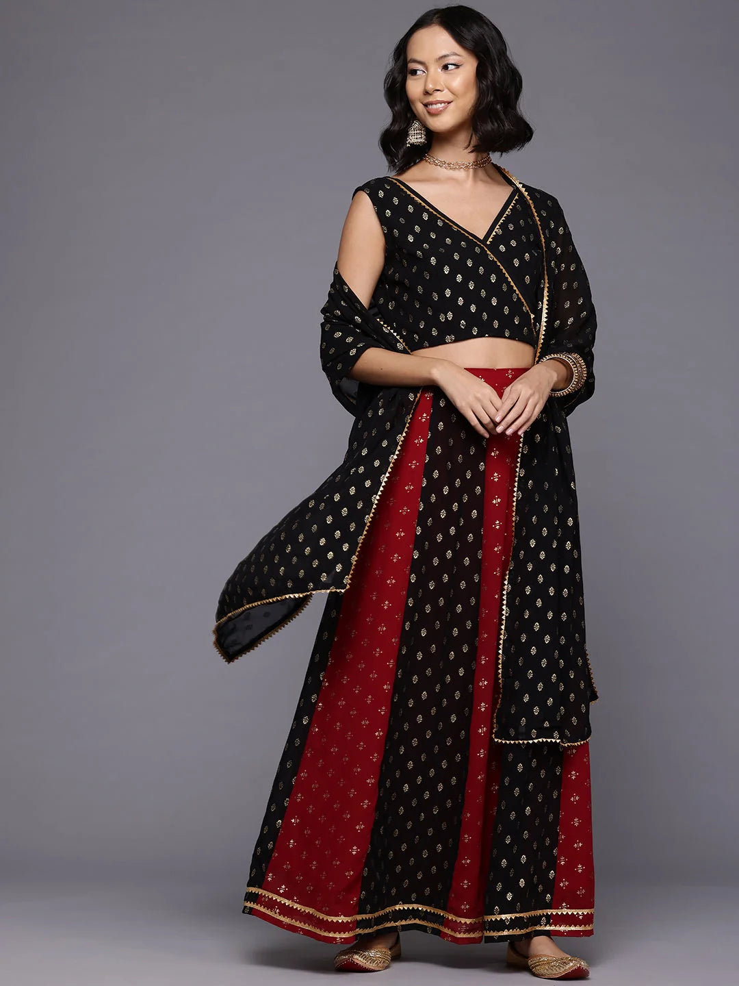 Foil Print Lehenga & Blouse - Traditional Indian Lehenga Choli