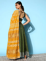 Olive Green & Silver-Toned Printed Ready to Wear Lehenga & Blouse With Dupatta-AHBLDUSK-COMBO-538-FF