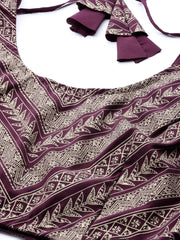 Purple & Gold-Toned Printed Sequined Ready to Wear Lehenga & Blouse With Dupatta-AHBLDUSK-COMBO-649