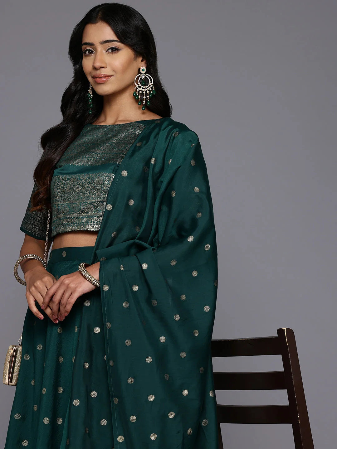 Printed Foil Print Ready to Wear Lehenga & Blouse With Dupatta-AHBLDUSK-COMBO-932