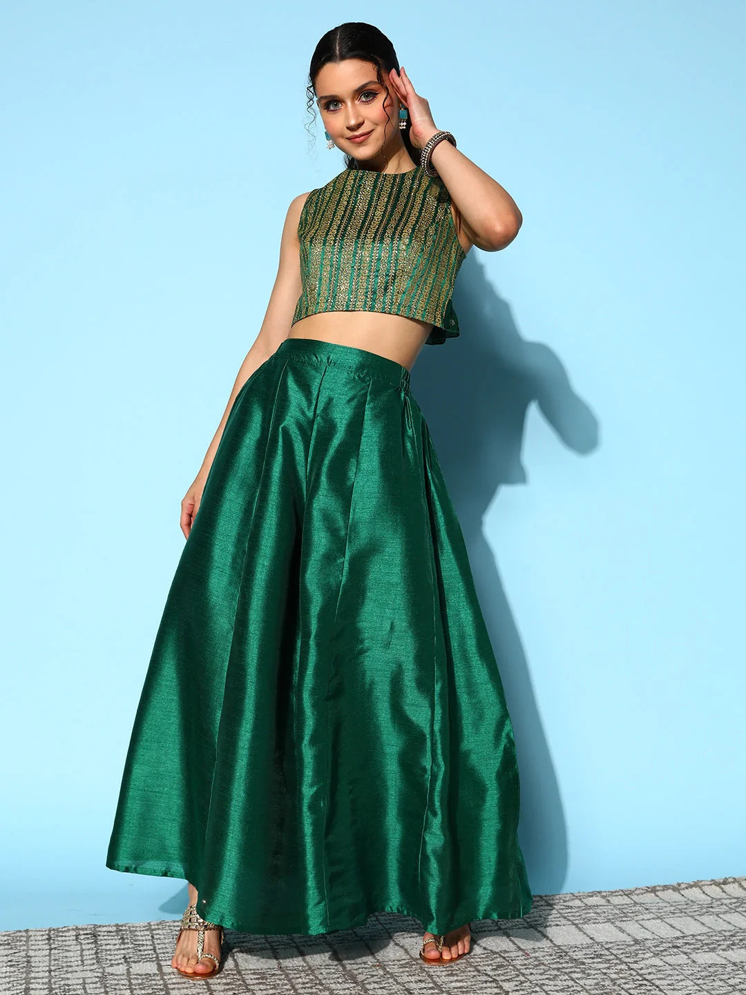 Green & Gold Printed Co Ord Sets Women - Stylish Two Piece Set