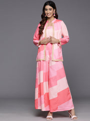 Geometric Print Top with Palazzos & Shrug-AHBLPZJK-COMBO-898
