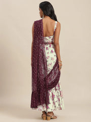 Cream & Maroon Floral Printed Draped Co-ord Sets-AHBLSH-COMBO-540-FF