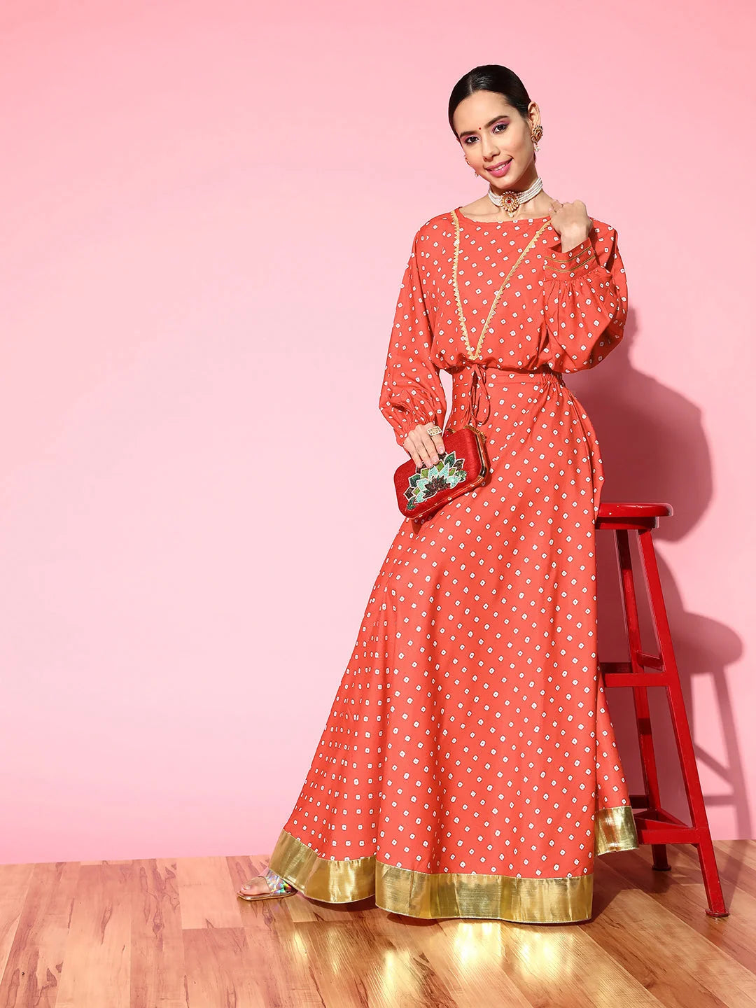 Red Printed Top & Skirt Set - Modern Women's Lehenga Collection