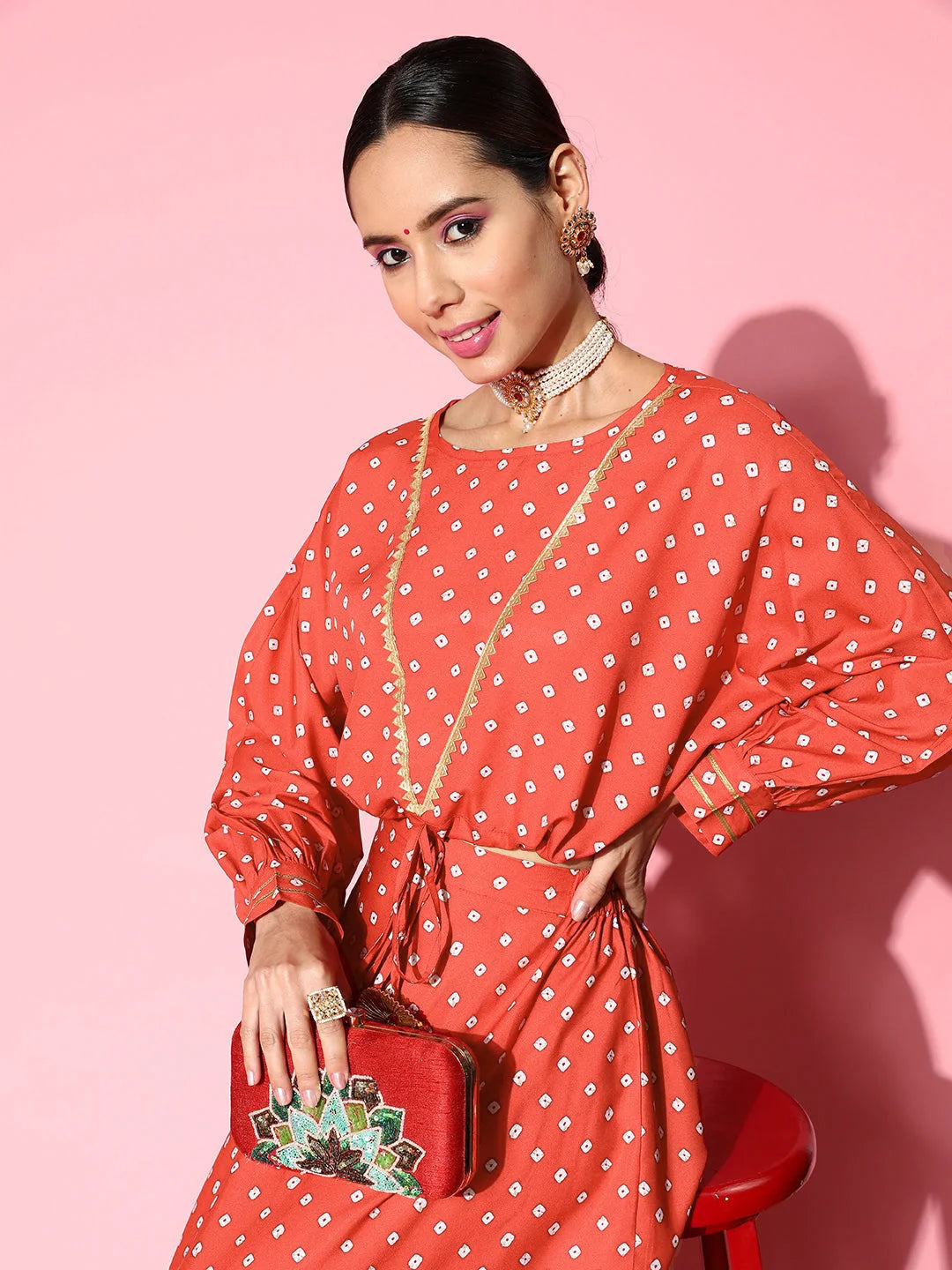 Red Printed Top & Skirt Set - Modern Women's Lehenga Collection