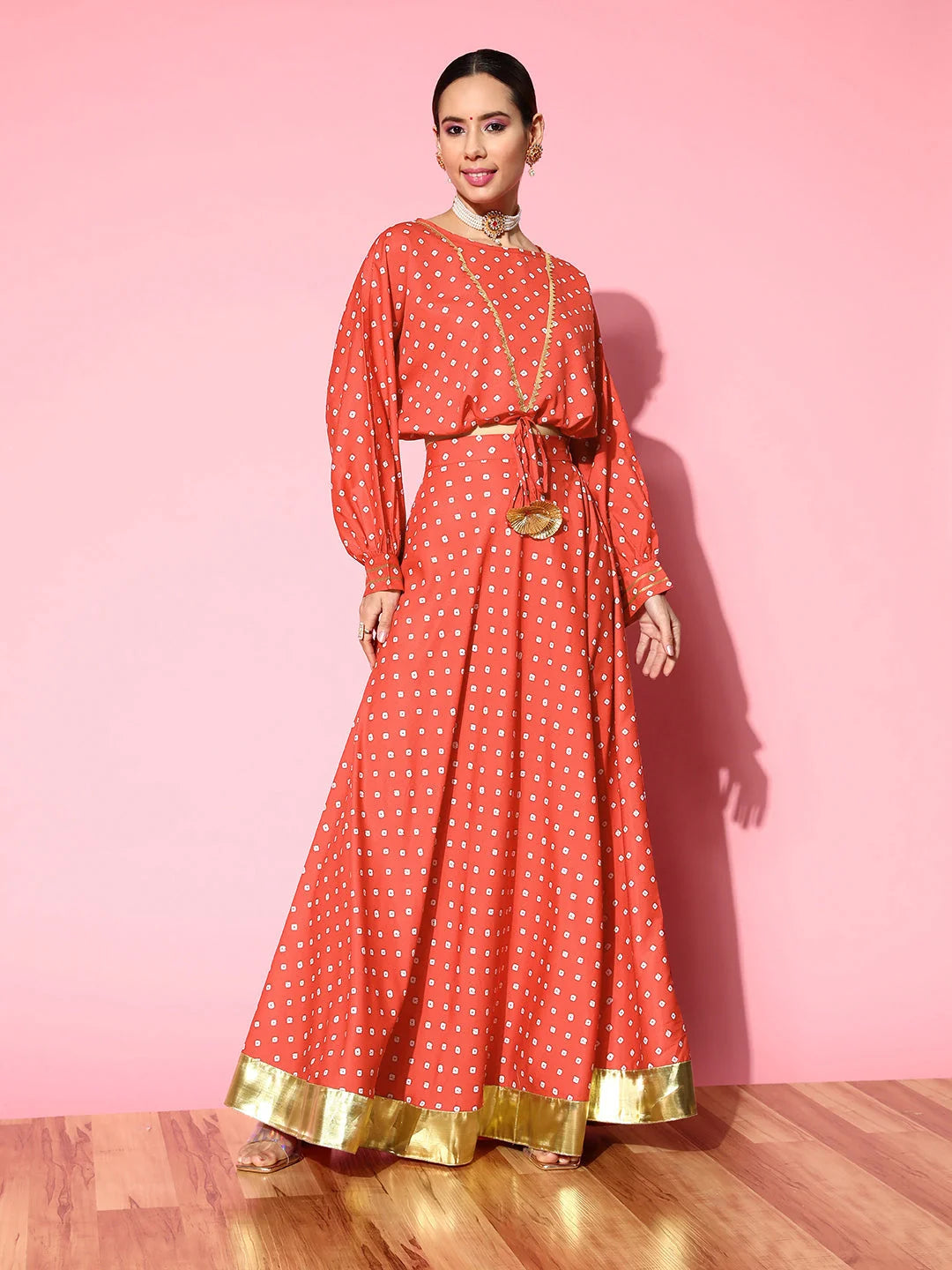 Red Printed Top & Skirt Set - Modern Women's Lehenga Collection
