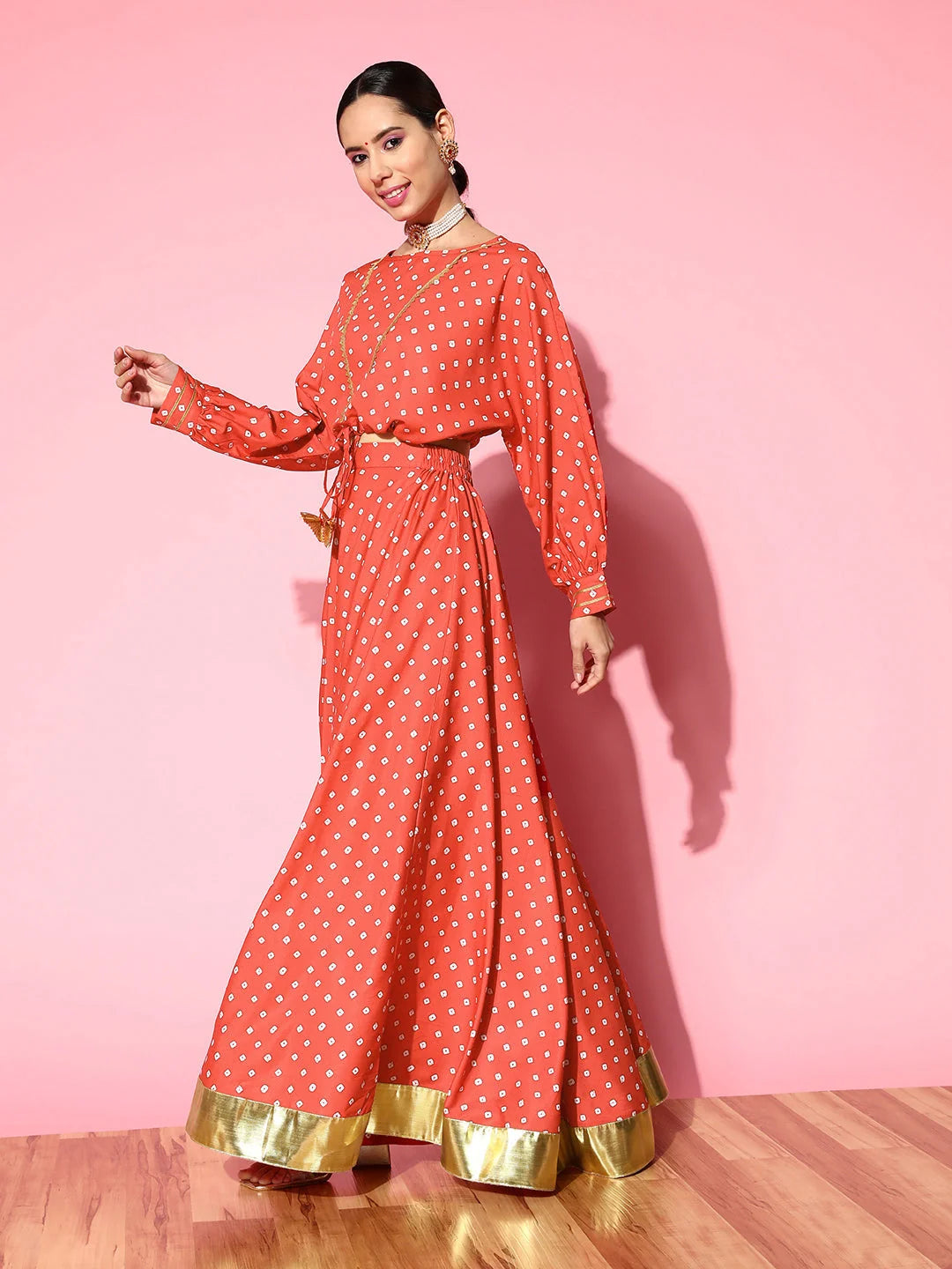 Red Printed Top & Skirt Set - Modern Women's Lehenga Collection