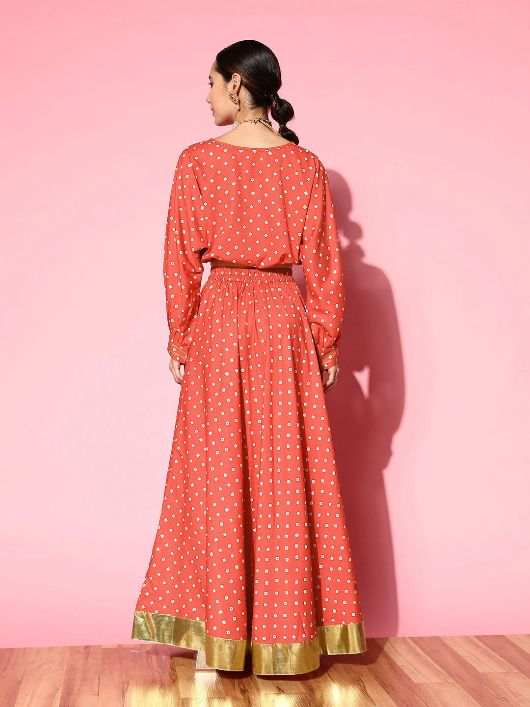 Red Printed Top & Skirt Set - Modern Women's Lehenga Collection