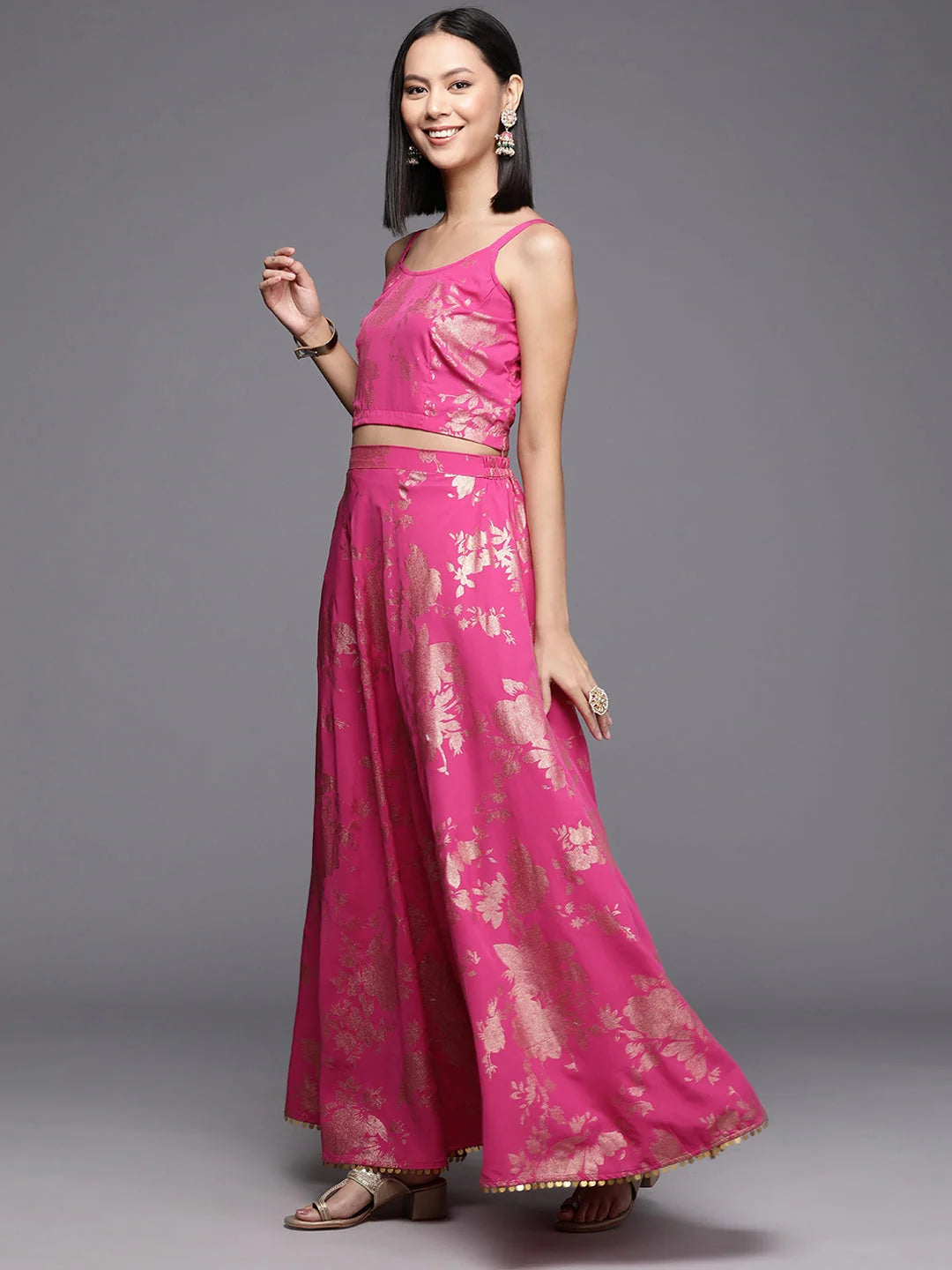 Pink Floral Co-ord Sets for Women | Sequin Detail Outfit