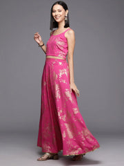 Pink Floral Printed Co-Ords Set with Sequins and Lace Detail-AHBLSKCP-COMBO-847