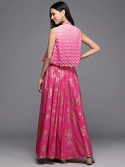 Pink Floral Printed Co-Ords Set with Sequins and Lace Detail-AHBLSKCP-COMBO-847