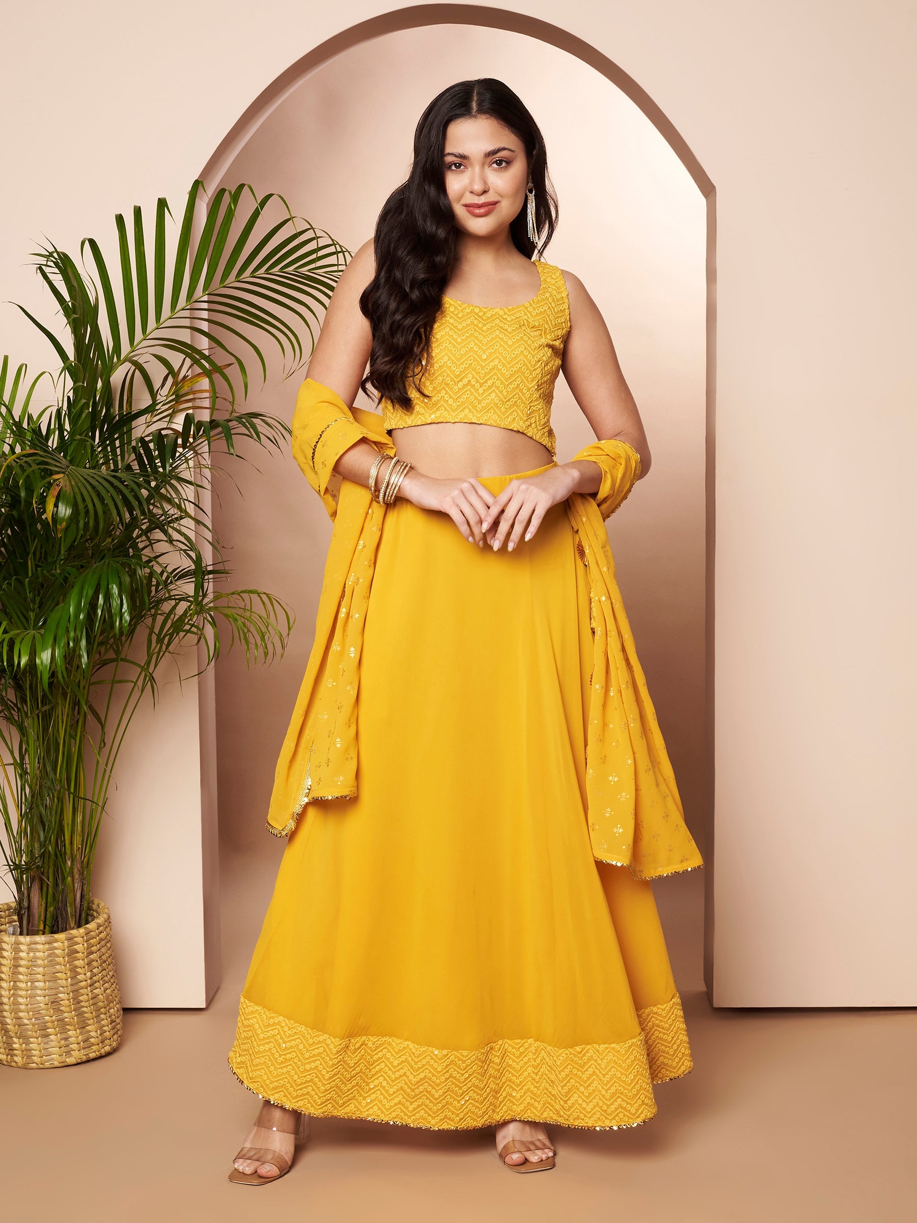 Women's Mustard Traditional Wear Lehenga Choli-AHBLSKDU-COMBO-1154
