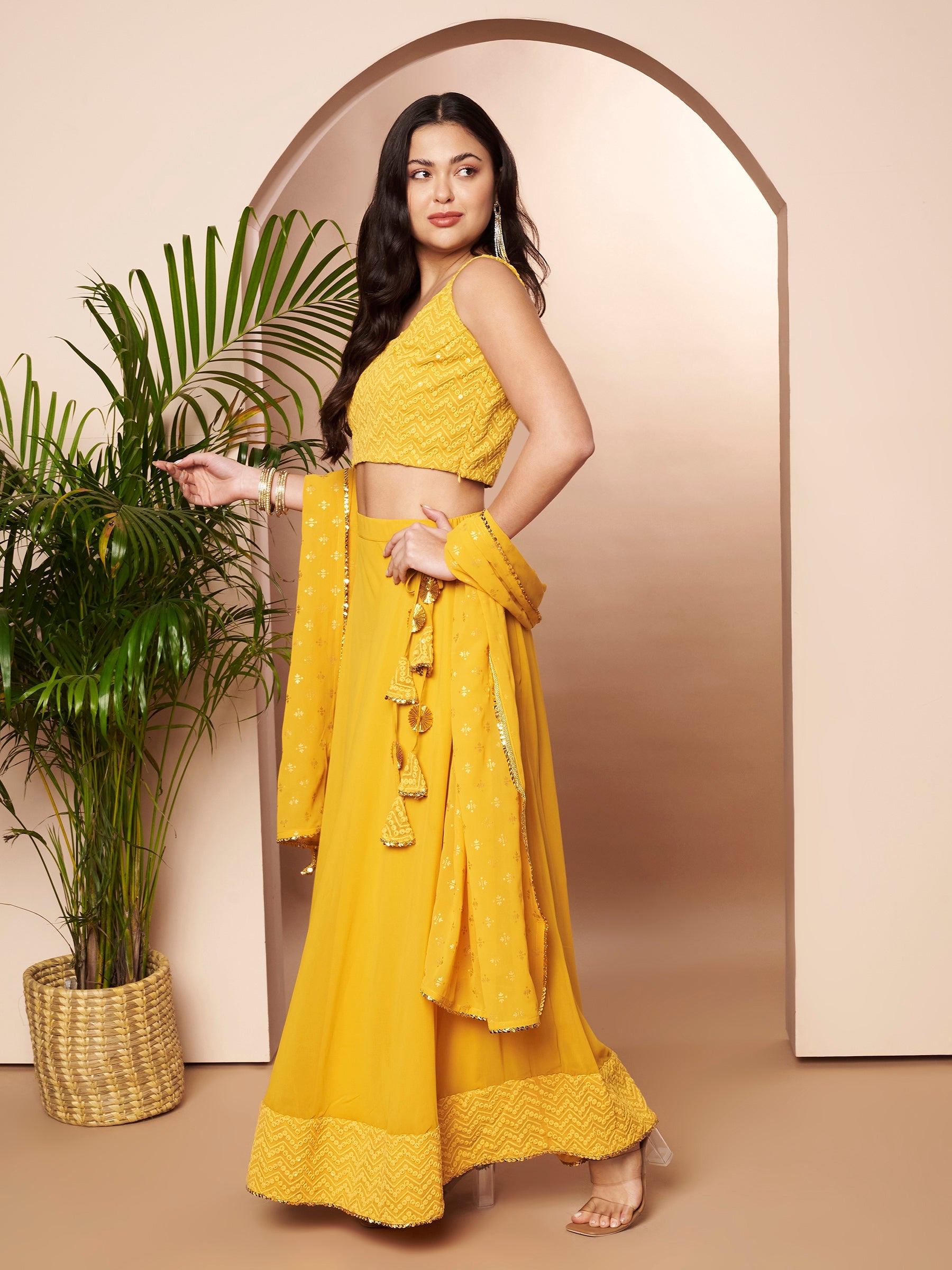 Women's Mustard Traditional Wear Lehenga Choli-AHBLSKDU-COMBO-1154