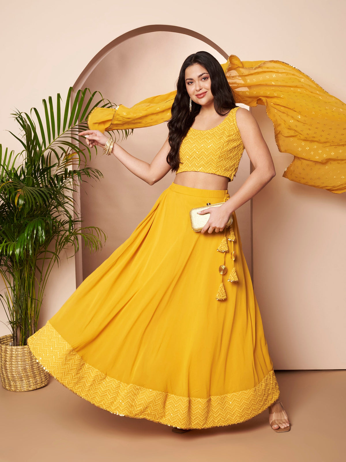 Women's Mustard Traditional Wear Lehenga Choli-AHBLSKDU-COMBO-1154