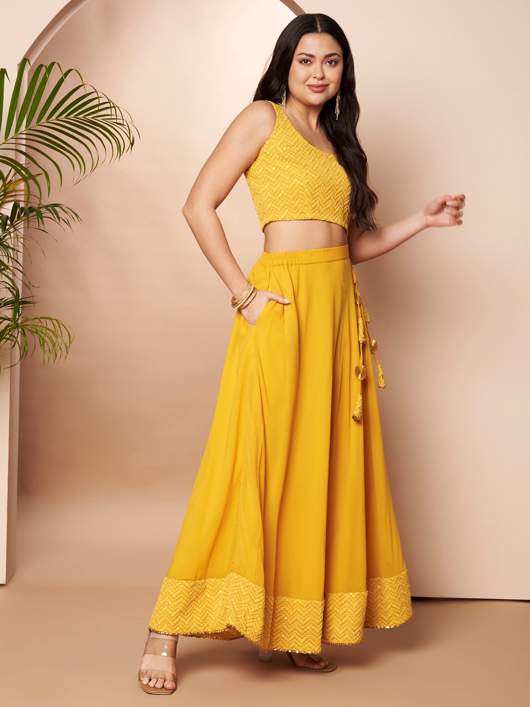 Women's Mustard Traditional Wear Lehenga Choli-AHBLSKDU-COMBO-1154