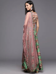 Green Floral Printed Ready to Wear Lehenga & Blouse With Dupatta-AHBLSKDU-COMBO-853