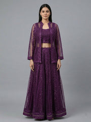 Embellished Top with Skirt & Jacket