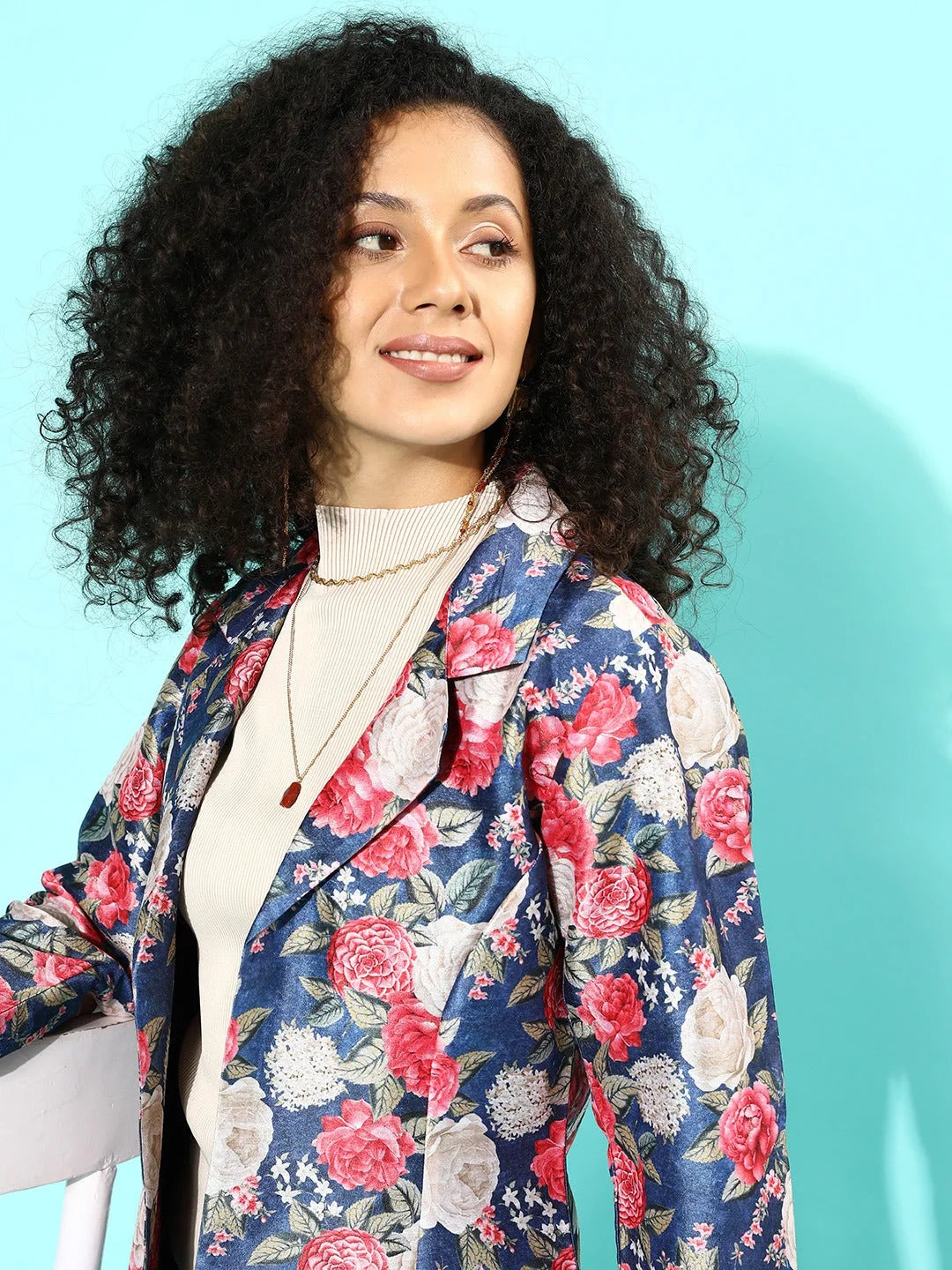 Floral Print Open Front Blazer - Western Outfits for Women